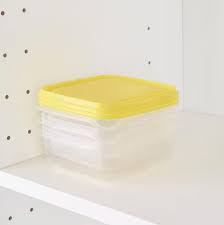 IKEA PRUTA Food Container Set of 3 Transparent Yellow Plastic Storage with Lids Microwave Safe