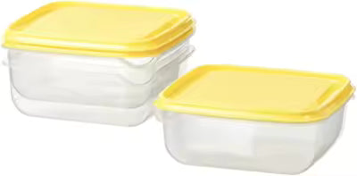 IKEA PRUTA Food Container Set of 3 Transparent Yellow Plastic Storage with Lids Microwave Safe