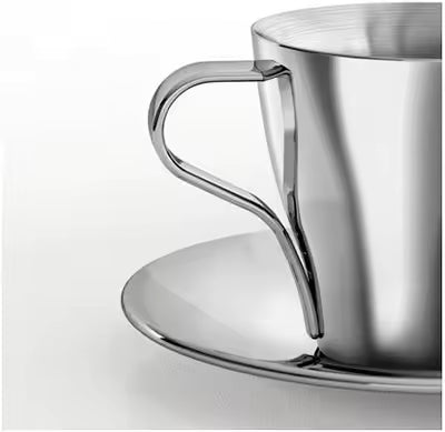KALASET Espresso cup and saucer, stainless steel - 2 Pack