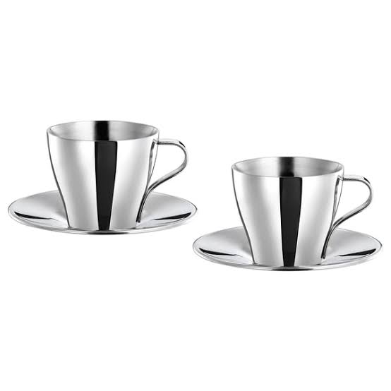 KALASET Espresso cup and saucer, stainless steel - 2 Pack