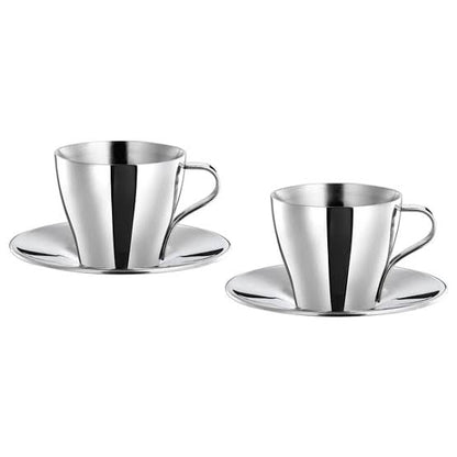 KALASET Espresso cup and saucer, stainless steel - 2 Pack