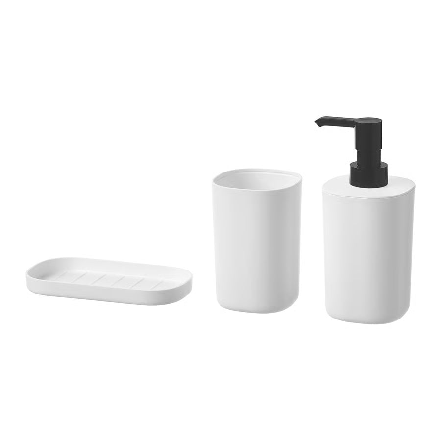 IKEA STORAVAN 3-piece Bathroom Set (Toothbrush Holder, Soap Dispenser and Soap Tray) White