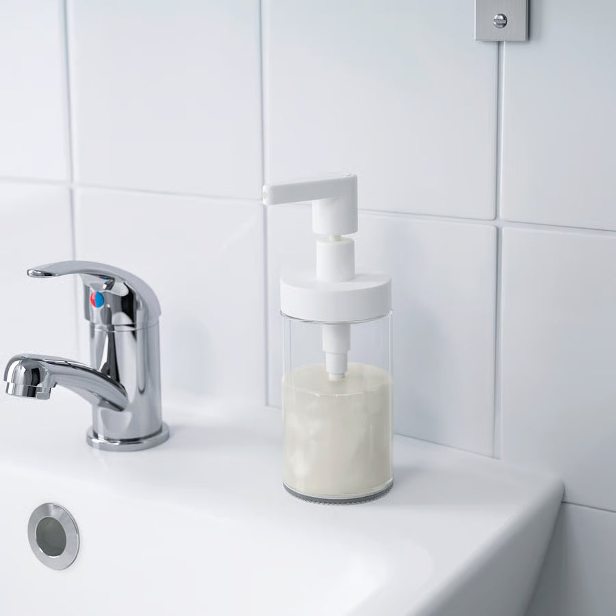 Kitchen Soap Dispenser Washroom & bathroom  Glass White, Wide Opening For Easy Refilling TACKAN IKEA